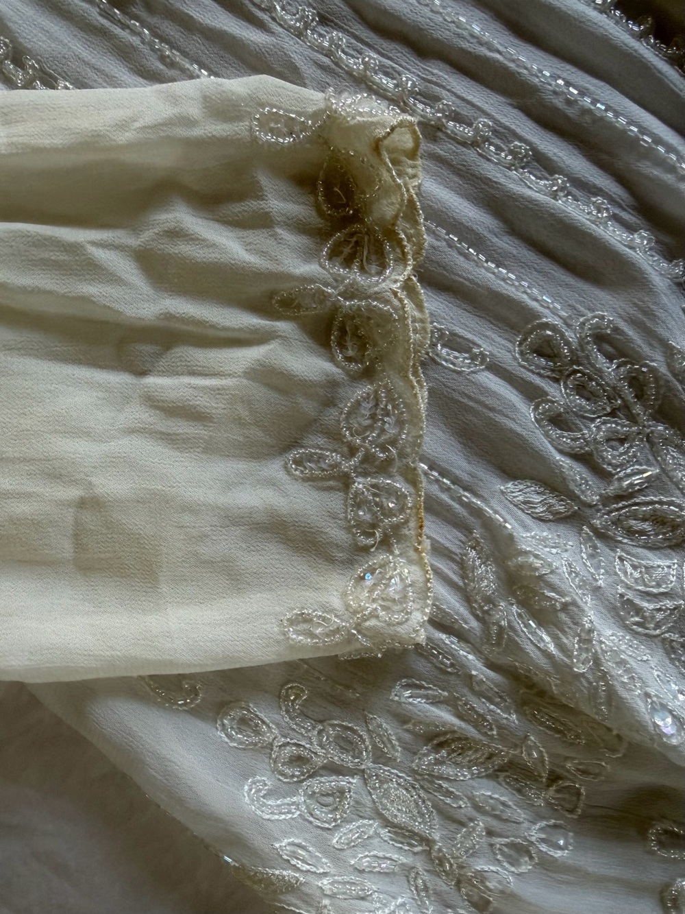 Soft Surroundings Ivory Beaded Embroidered Sheer Blouse - Picture 6 of 14